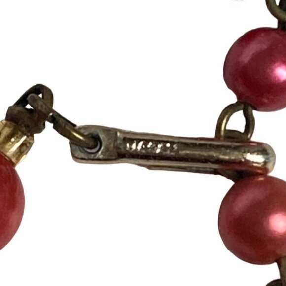 Vintage Pink Coral Beaded Necklace Graduated Metallic Beads Made in Japan - Picture 4 of 7
